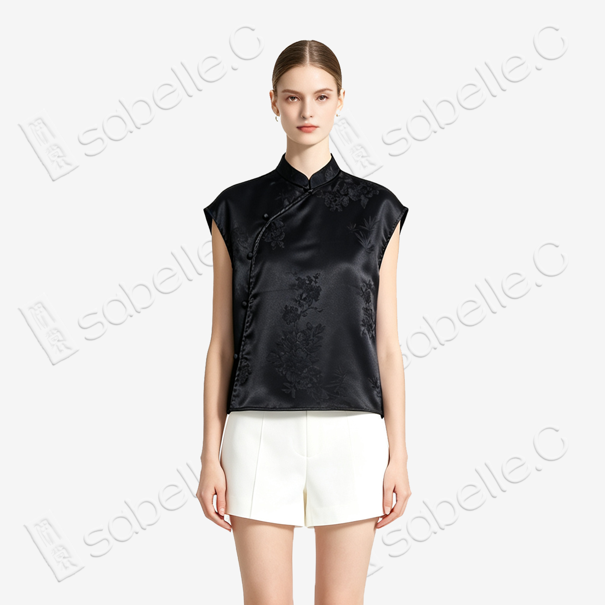Ink Shadow Hidden Floral Gambiered Canton Silk Top - 「墨影幽芳」香雲紗上衣