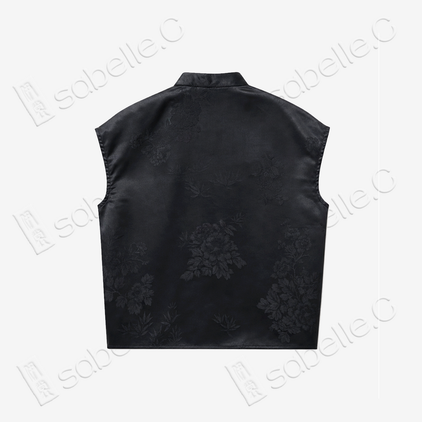 Ink Shadow Hidden Floral Gambiered Canton Silk Top - 「墨影幽芳」香雲紗上衣