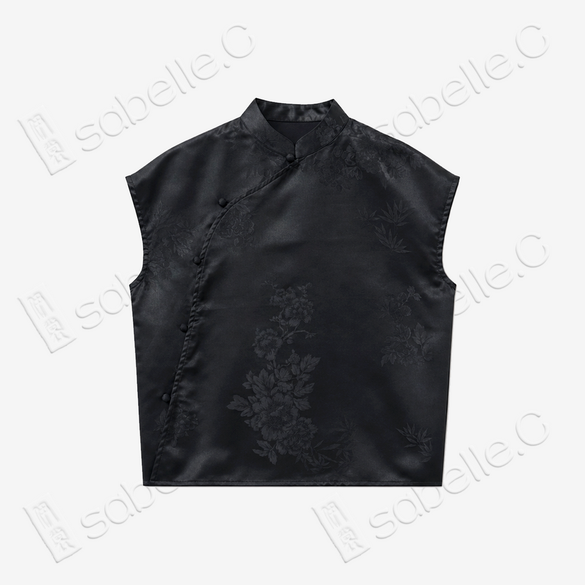 Ink Shadow Hidden Floral Gambiered Canton Silk Top - 「墨影幽芳」香雲紗上衣