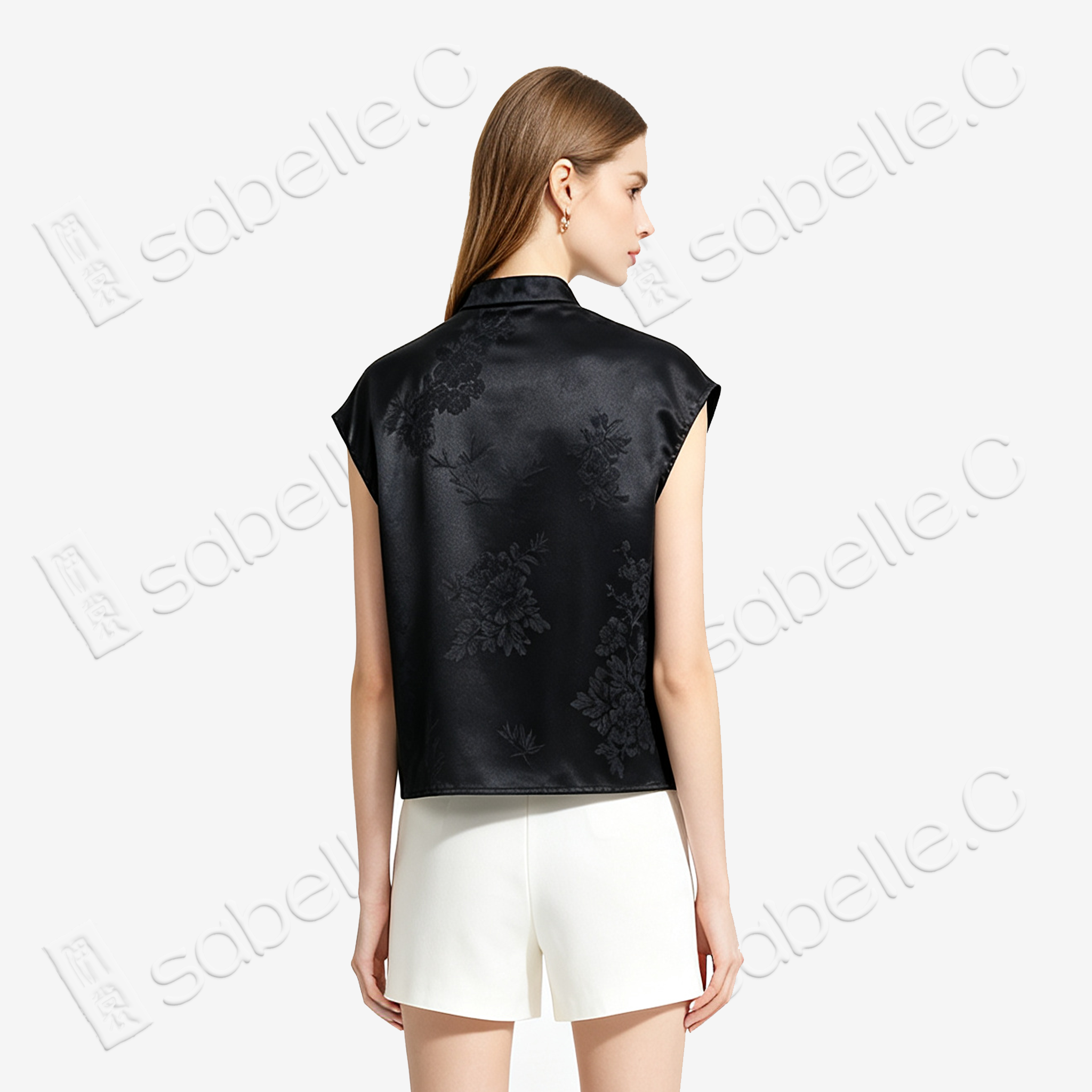 Ink Shadow Hidden Floral Gambiered Canton Silk Top - 「墨影幽芳」香雲紗上衣