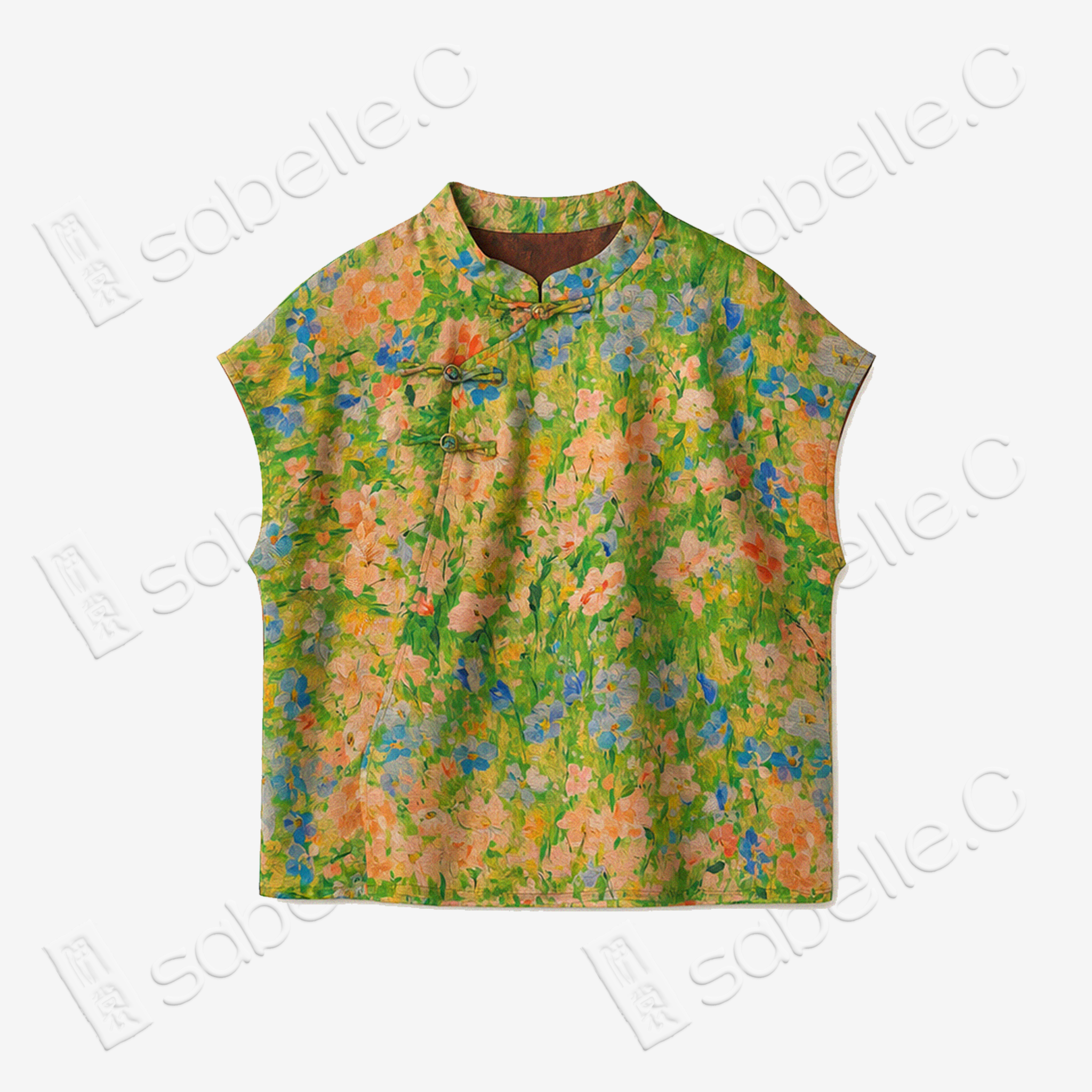 Spring Meadow Impressionist Floral Gambiered Canton Silk Top - 「春野油花」香雲紗上衣