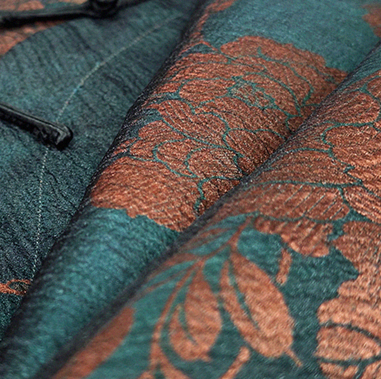 Emerald Peony Organza Overlay Vintage Silk Blouse - 透紗古董老緞上衣