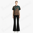 Emerald Peony Organza Overlay Vintage Silk Blouse - 透紗古董老緞上衣