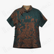 Emerald Peony Organza Overlay Vintage Silk Blouse - 透紗古董老緞上衣