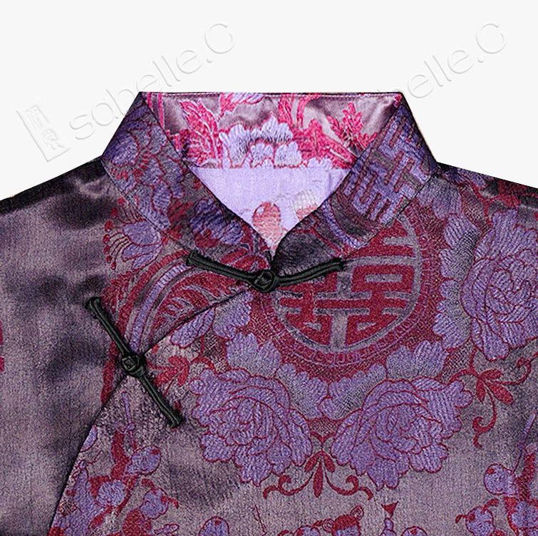 Mulberry Double Happiness Organza Overlay Vintage Silk Blouse - 「紫禧百子」透紗古董老緞上衣