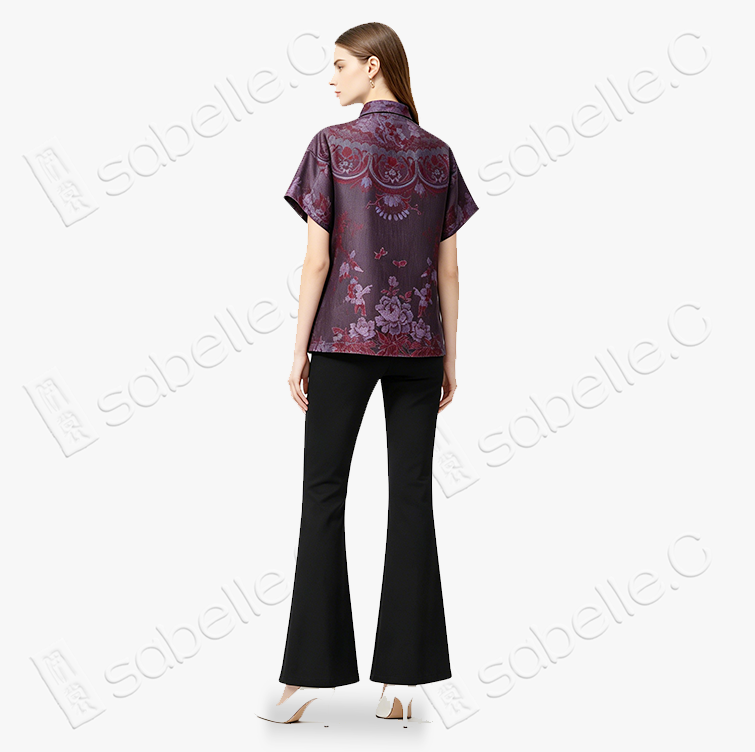 Mulberry Double Happiness Organza Overlay Vintage Silk Blouse - 「紫禧百子」透紗古董老緞上衣