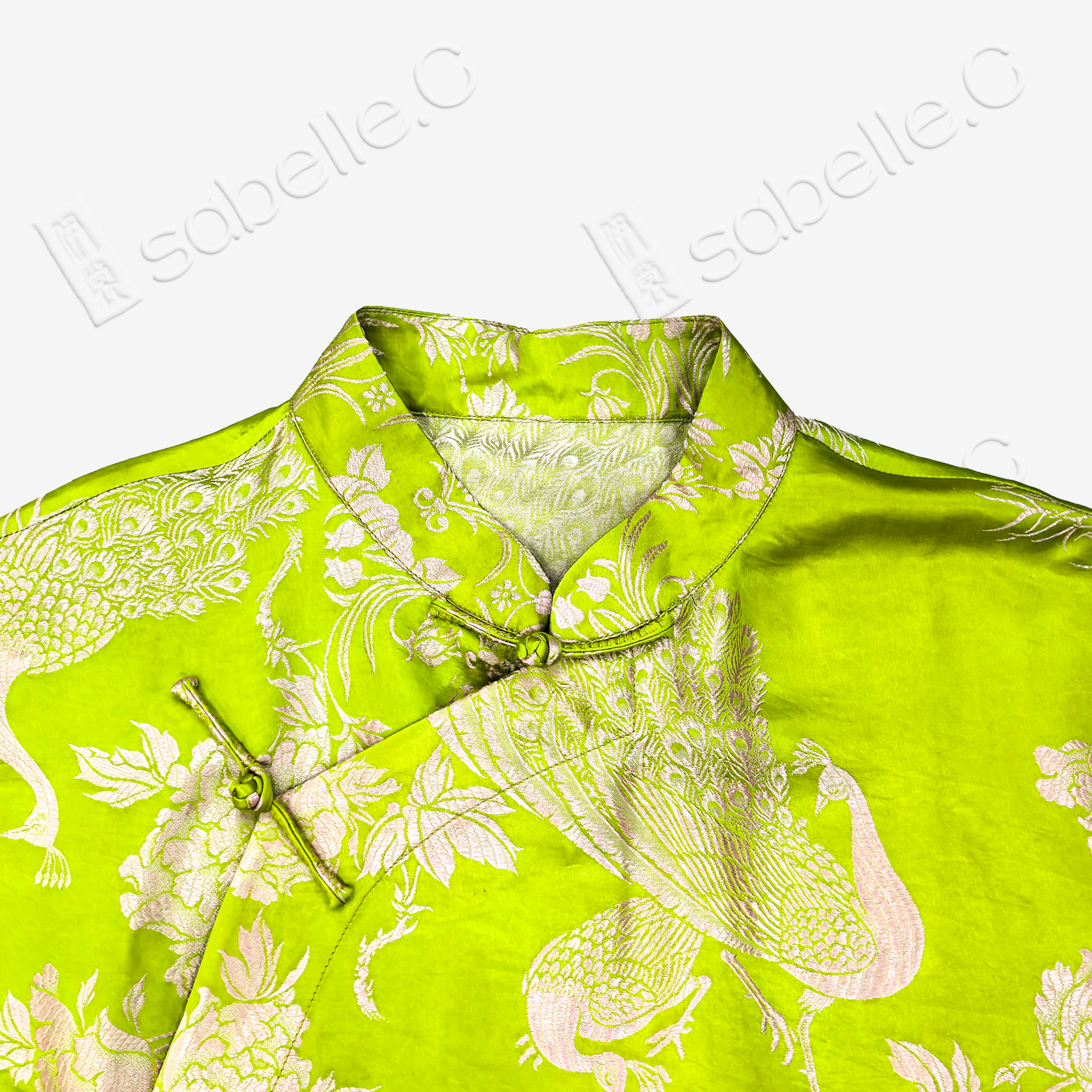 Vintage Mulberry Silk Pheonix-pattern stand-up Collar Qipao Blouse