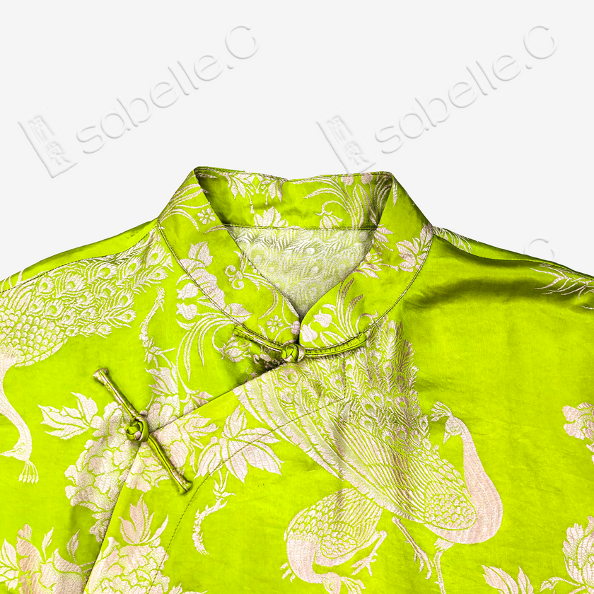 Vintage Mulberry Silk Pheonix-pattern stand-up Collar Qipao Blouse