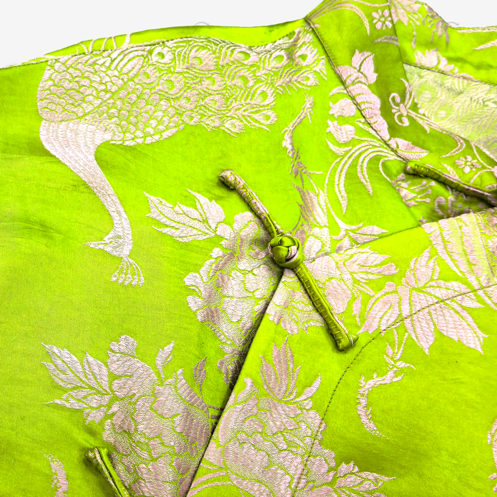 Vintage Mulberry Silk Pheonix-pattern stand-up Collar Qipao Blouse