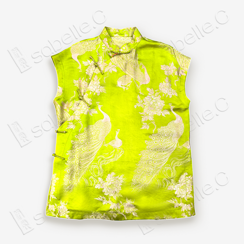 Vintage Mulberry Silk Pheonix-pattern stand-up Collar Qipao Blouse