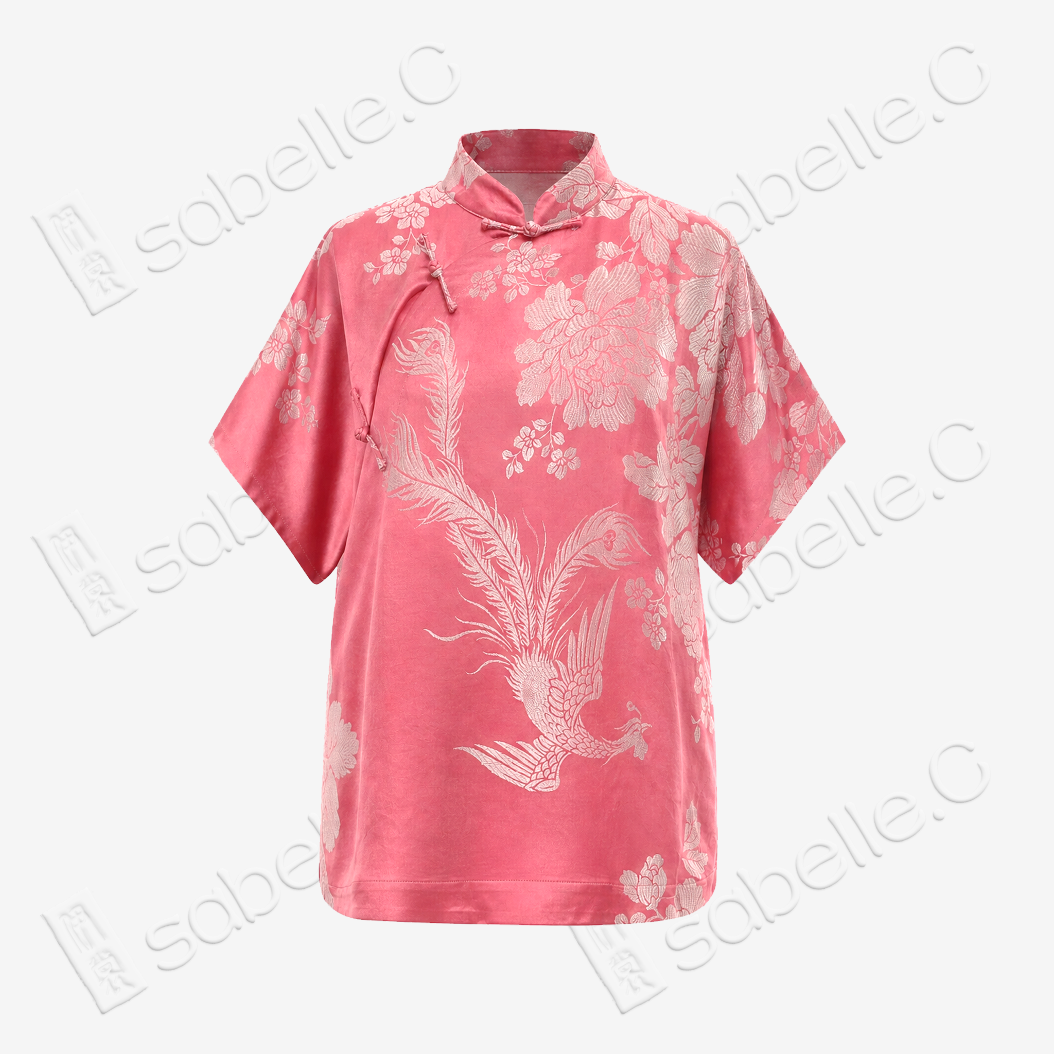 Peach Phoenix Vintage Silk Top - 牡丹古董真絲老緞上衣