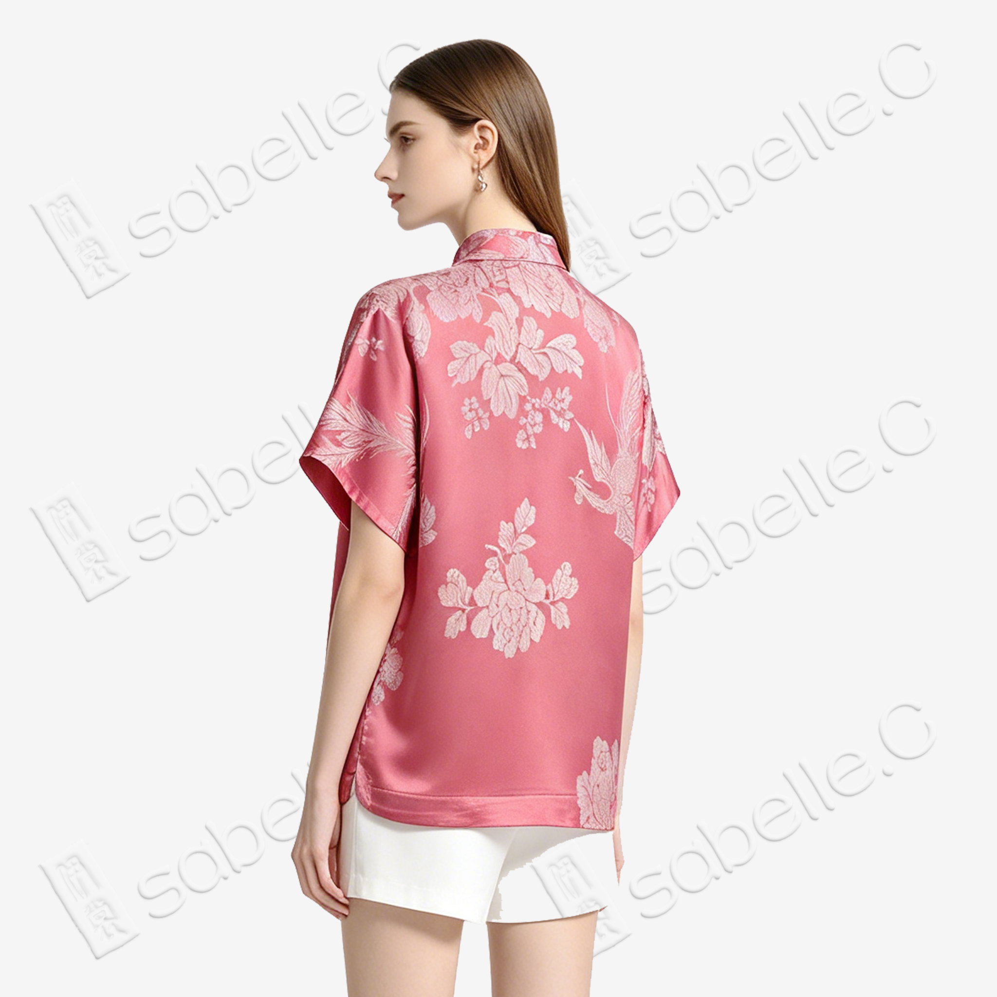 Peach Phoenix Vintage Silk Top - 牡丹古董真絲老緞上衣