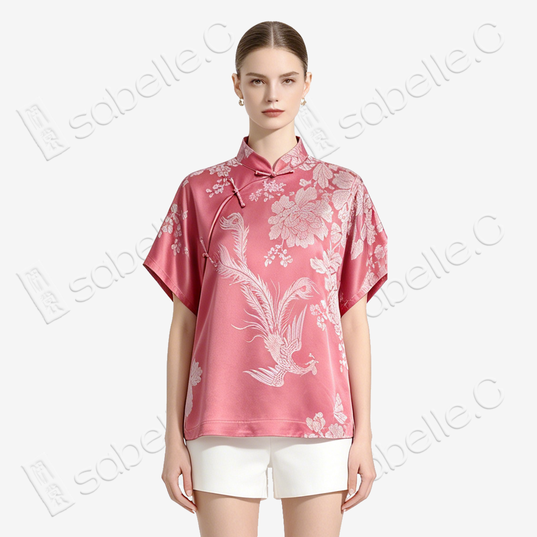 Peach Phoenix Vintage Silk Top - 牡丹古董真絲老緞上衣