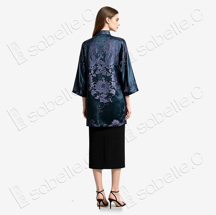 Violet Dragon Phoenix Lotus Vintage Silk Tunic -「龍鳳蓮華」 真絲老緞中長款上衣