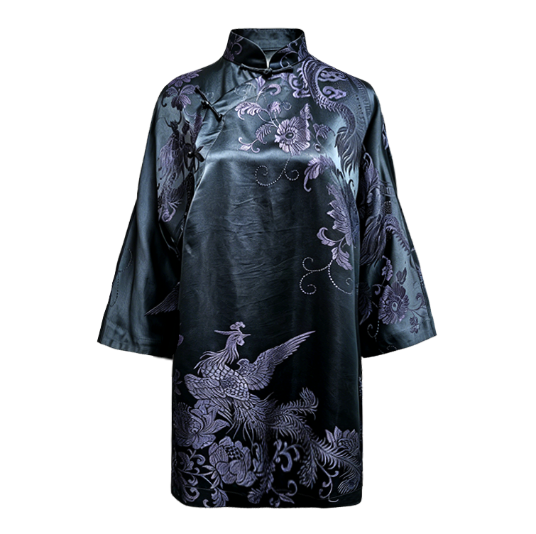 Violet Dragon Phoenix Lotus Vintage Silk Tunic -「龍鳳蓮華」 真絲老緞中長款上衣