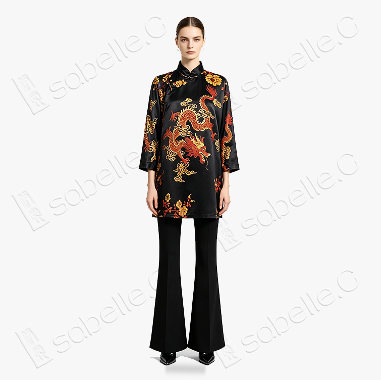 Gilded Imperial Dragon & Phoenix Vintage Silk Tunic - 「金龍雙鳳」真絲老緞中長款上衣