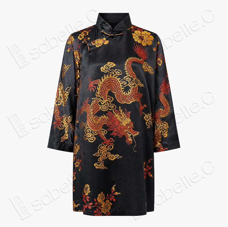 Gilded Imperial Dragon & Phoenix Vintage Silk Tunic - 「金龍雙鳳」真絲老緞中長款上衣