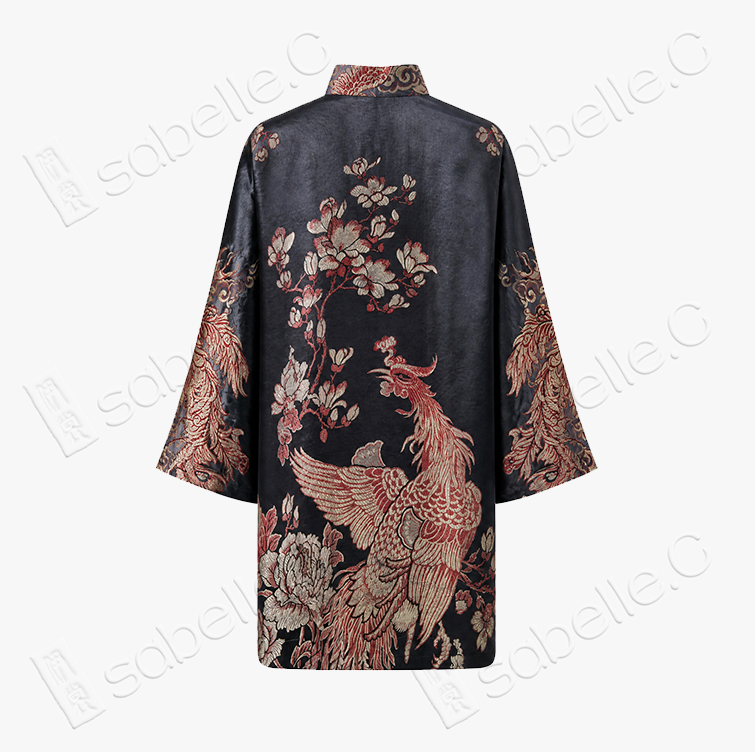Scarlet Phoenix Magnolia Vintage Silk Tunic -「丹鳳玉棠」 真絲老緞中長款上衣