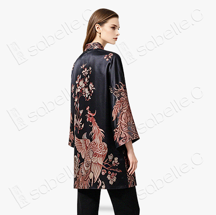 Scarlet Phoenix Magnolia Vintage Silk Tunic -「丹鳳玉棠」 真絲老緞中長款上衣