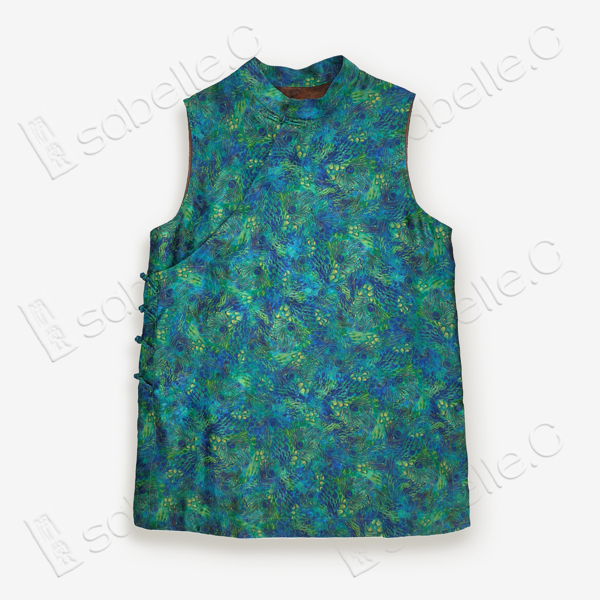 Gambiered Canton Peacock Green Gauze Sleeveless Top