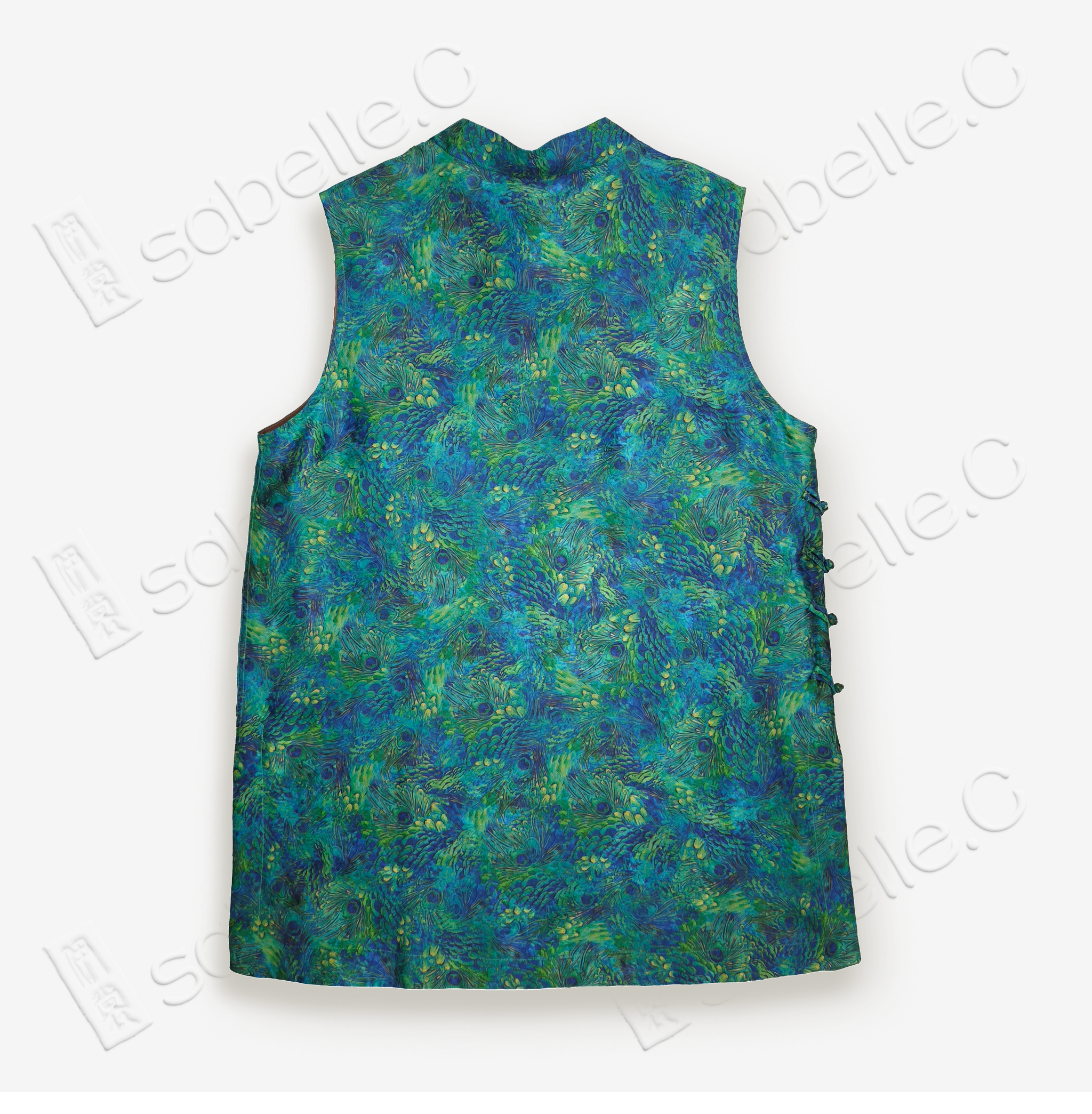 Gambiered Canton Peacock Green Gauze Sleeveless Top