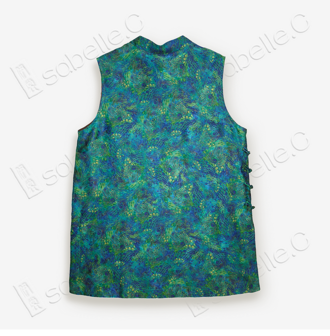 Gambiered Canton Peacock Green Gauze Sleeveless Top