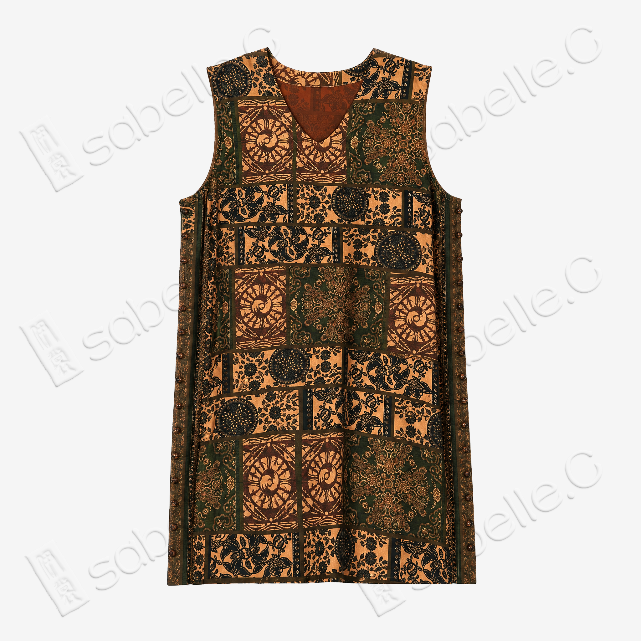 Vintage Grid Floral Gambiered Canton Silk Vest - 萬格古紋香雲紗馬甲
