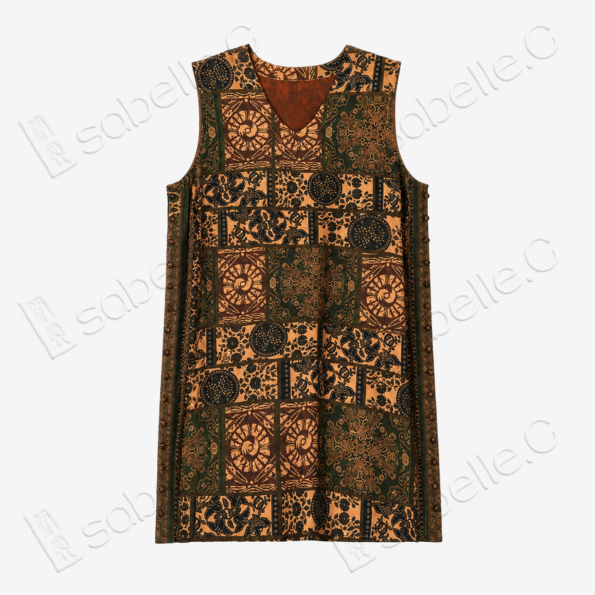 Vintage Grid Floral Gambiered Canton Silk Vest - 萬格古紋香雲紗馬甲