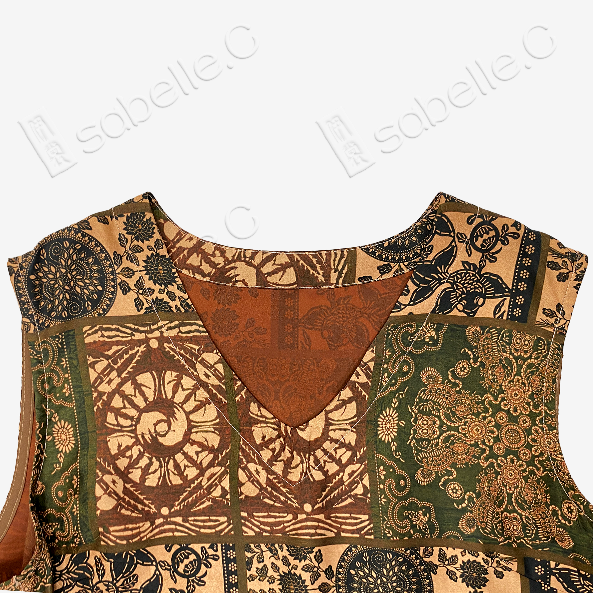 Vintage Grid Floral Gambiered Canton Silk Vest - 萬格古紋香雲紗馬甲