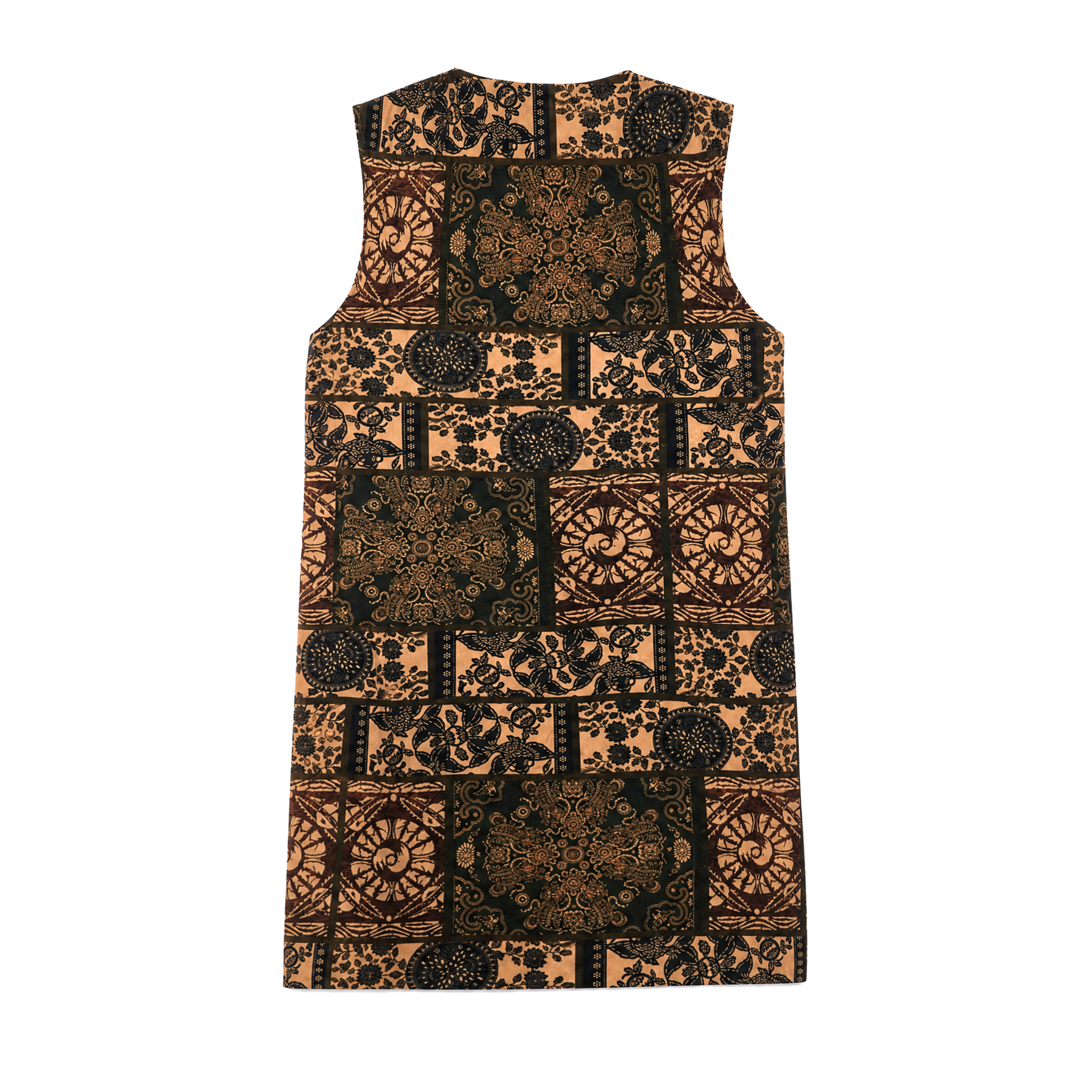 Vintage Grid Floral Gambiered Canton Silk Vest - 萬格古紋香雲紗馬甲