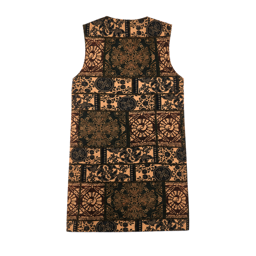 Vintage Grid Floral Gambiered Canton Silk Vest - 萬格古紋香雲紗馬甲
