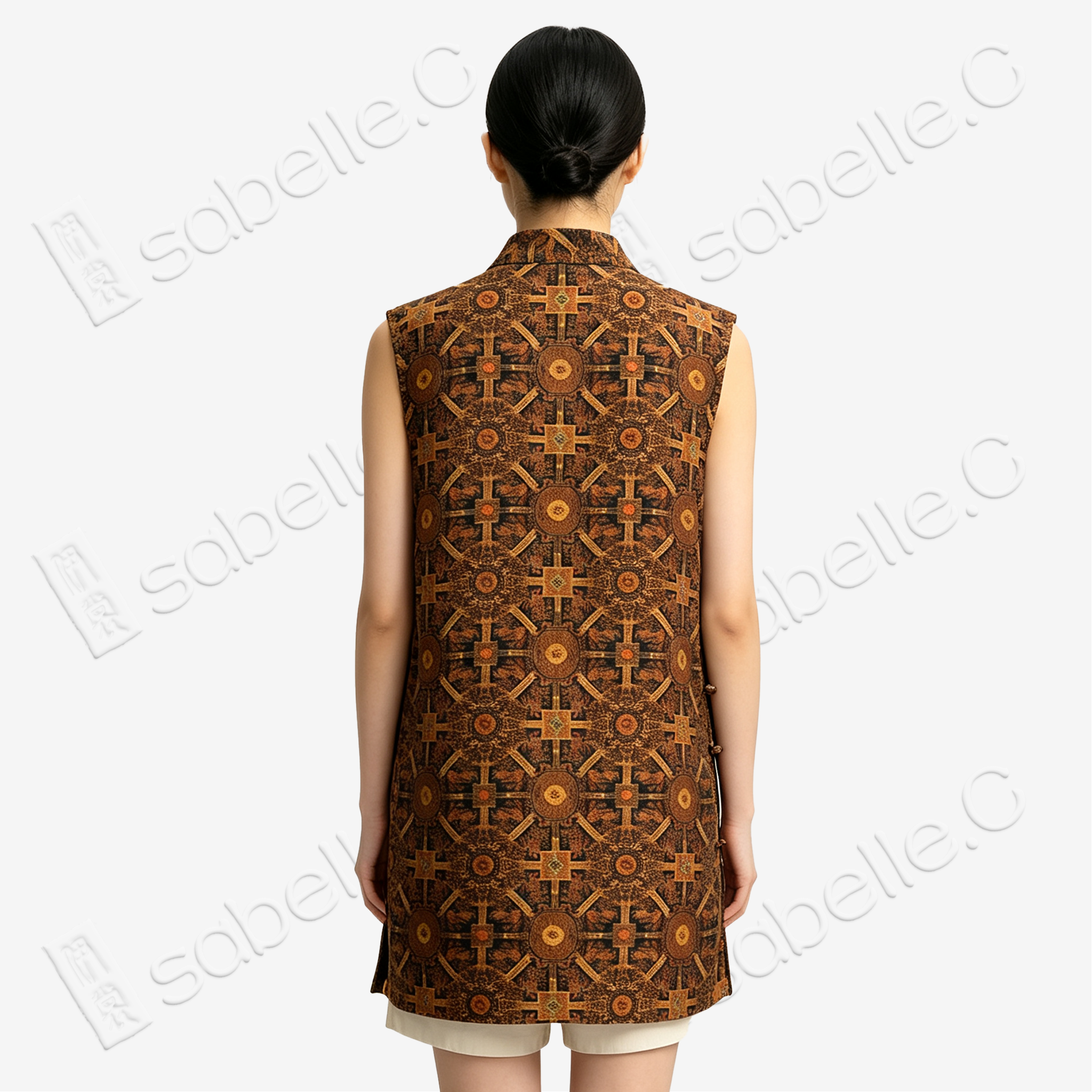 Vintage Square Samsara Motif Gambiered Canton Silk Top - 復古方勝紋香雲紗上衣