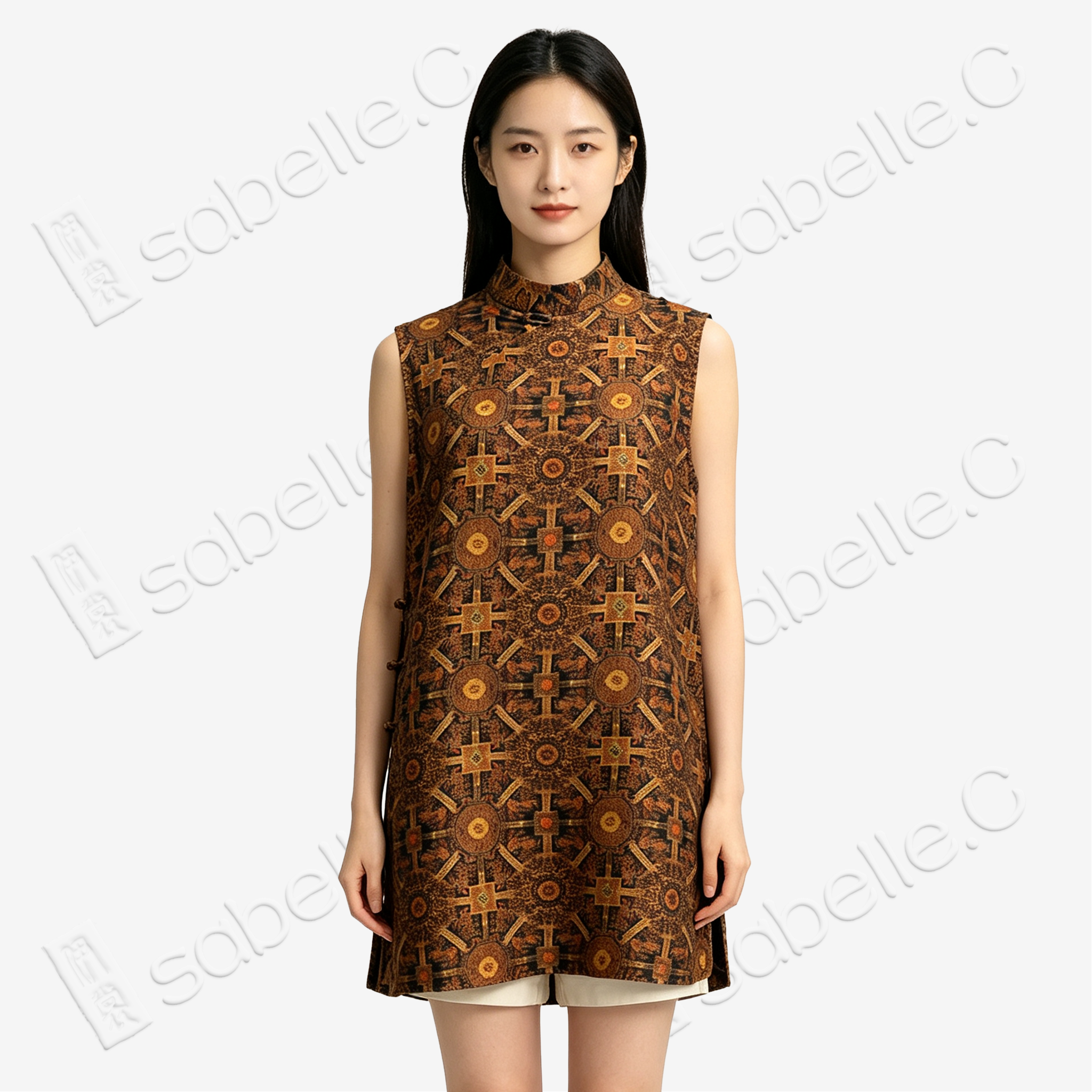 Vintage Square Samsara Motif Gambiered Canton Silk Top - 復古方勝紋香雲紗上衣