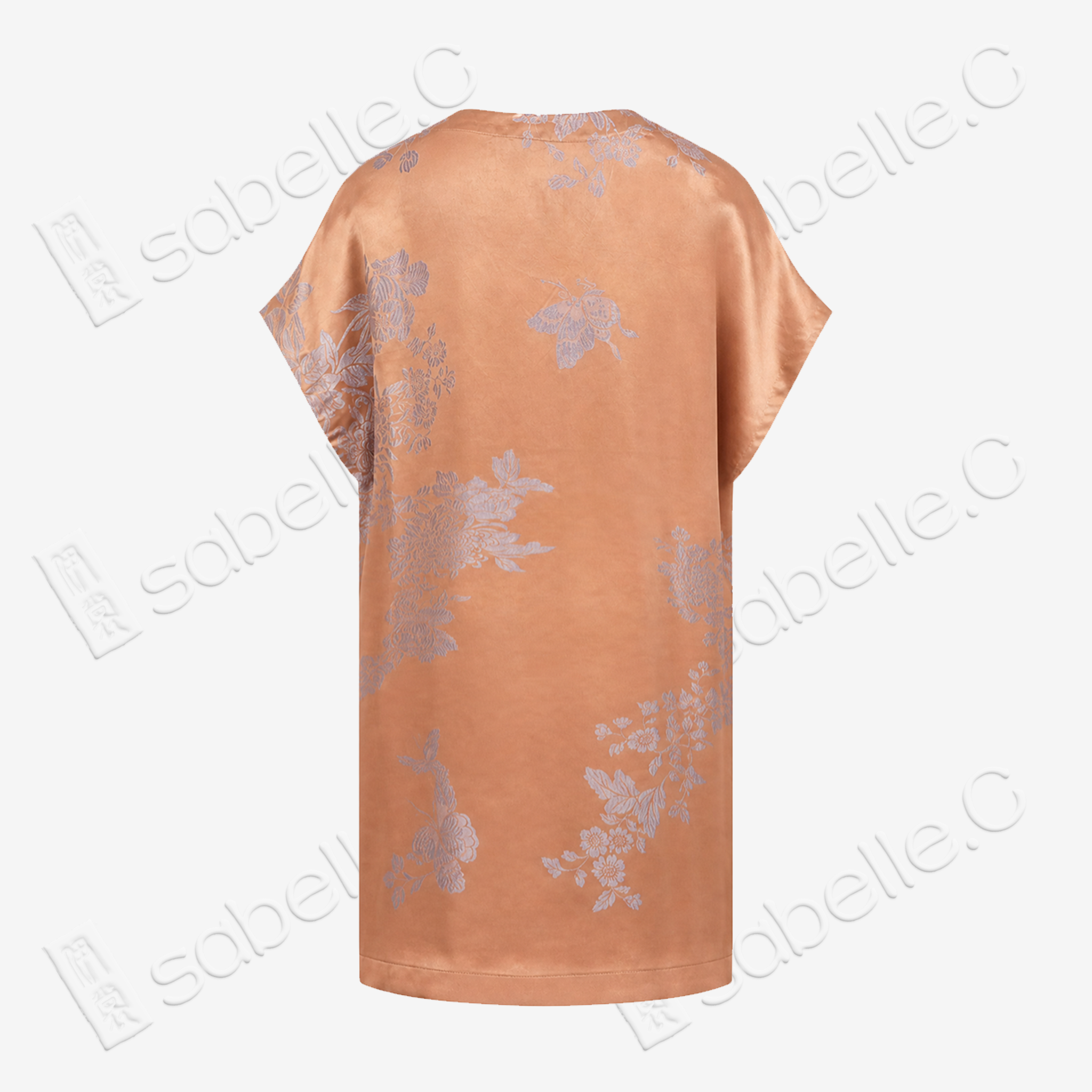 Amber Vintage Silk V-neck Tunic - 「琥珀蝶錦」古董真絲中長款上衣