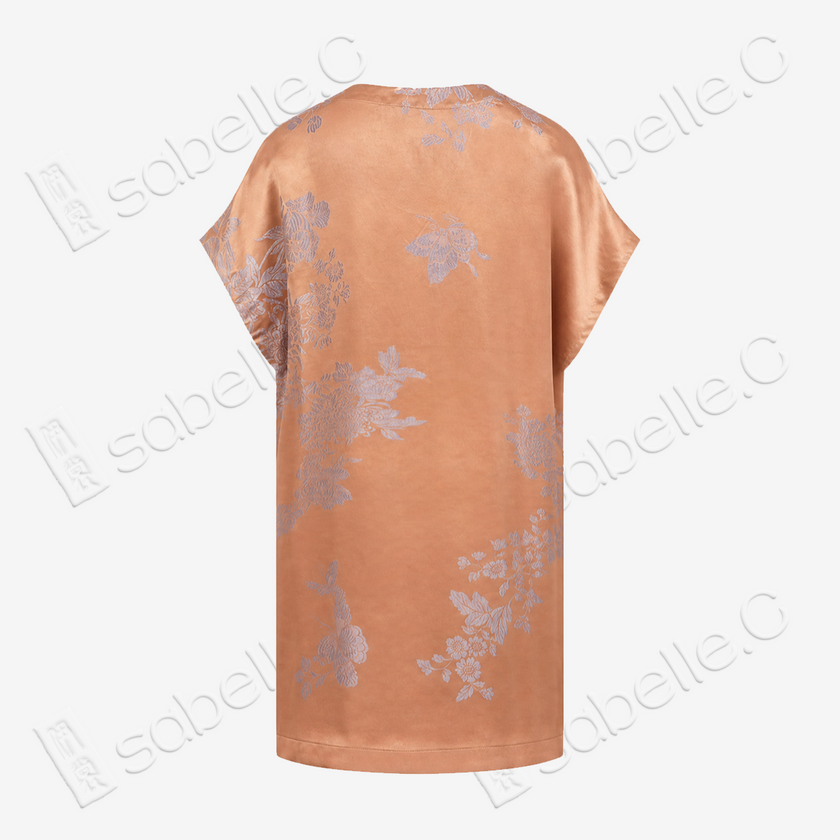 Amber Vintage Silk V-neck Tunic - 「琥珀蝶錦」古董真絲中長款上衣