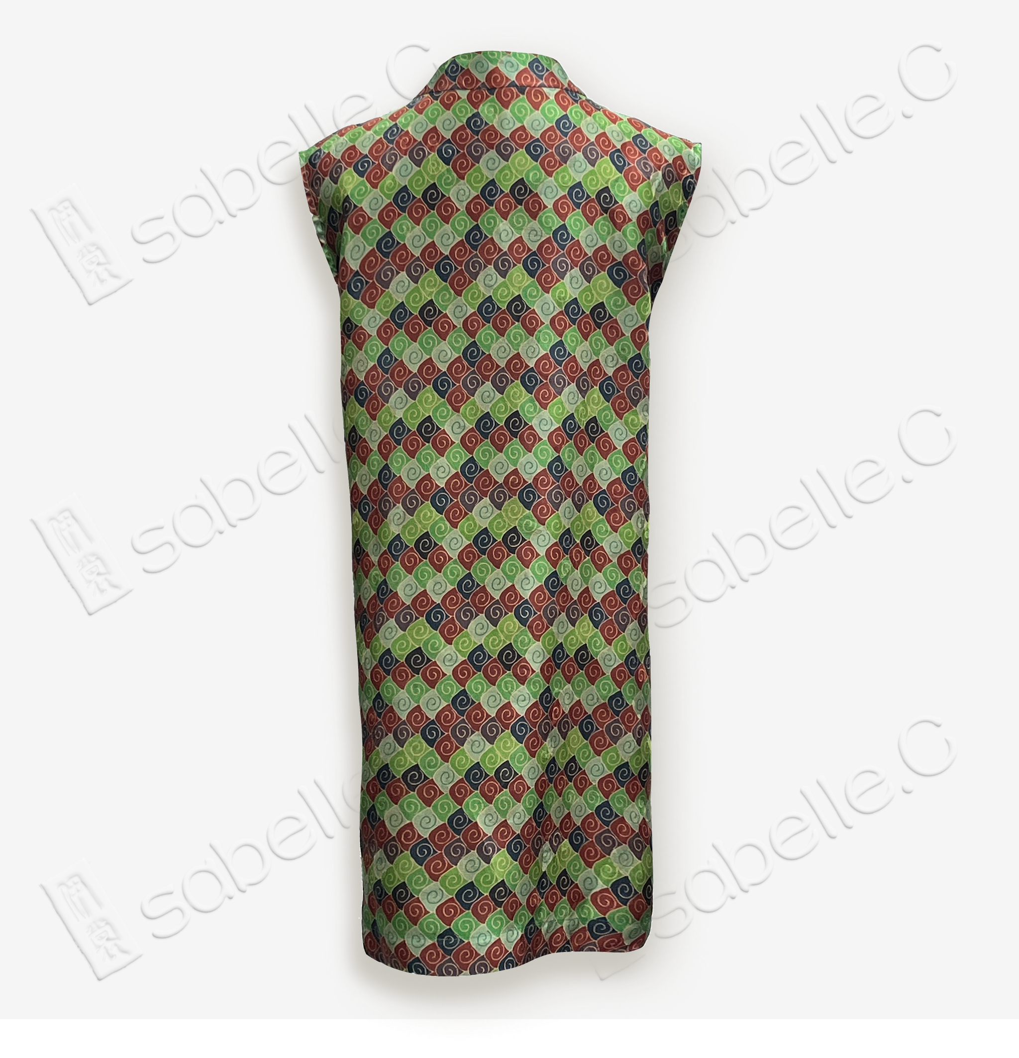 Gambiered Canton Gauze Fish-scale Pattern Long Sleeveless Top
