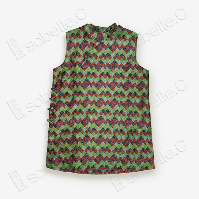 Gambiered Canton Gauze Fish-scale Pattern Long Sleeveless Top