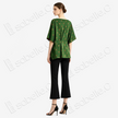 Dark Emerald Floral Medallion Side Tie Gambiered Canton Silk Top - 墨綠團花側綁帶香雲紗上衣