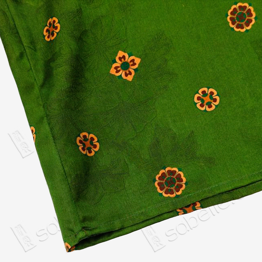 Dark Emerald Floral Medallion Side Tie Gambiered Canton Silk Top - 墨綠團花側綁帶香雲紗上衣