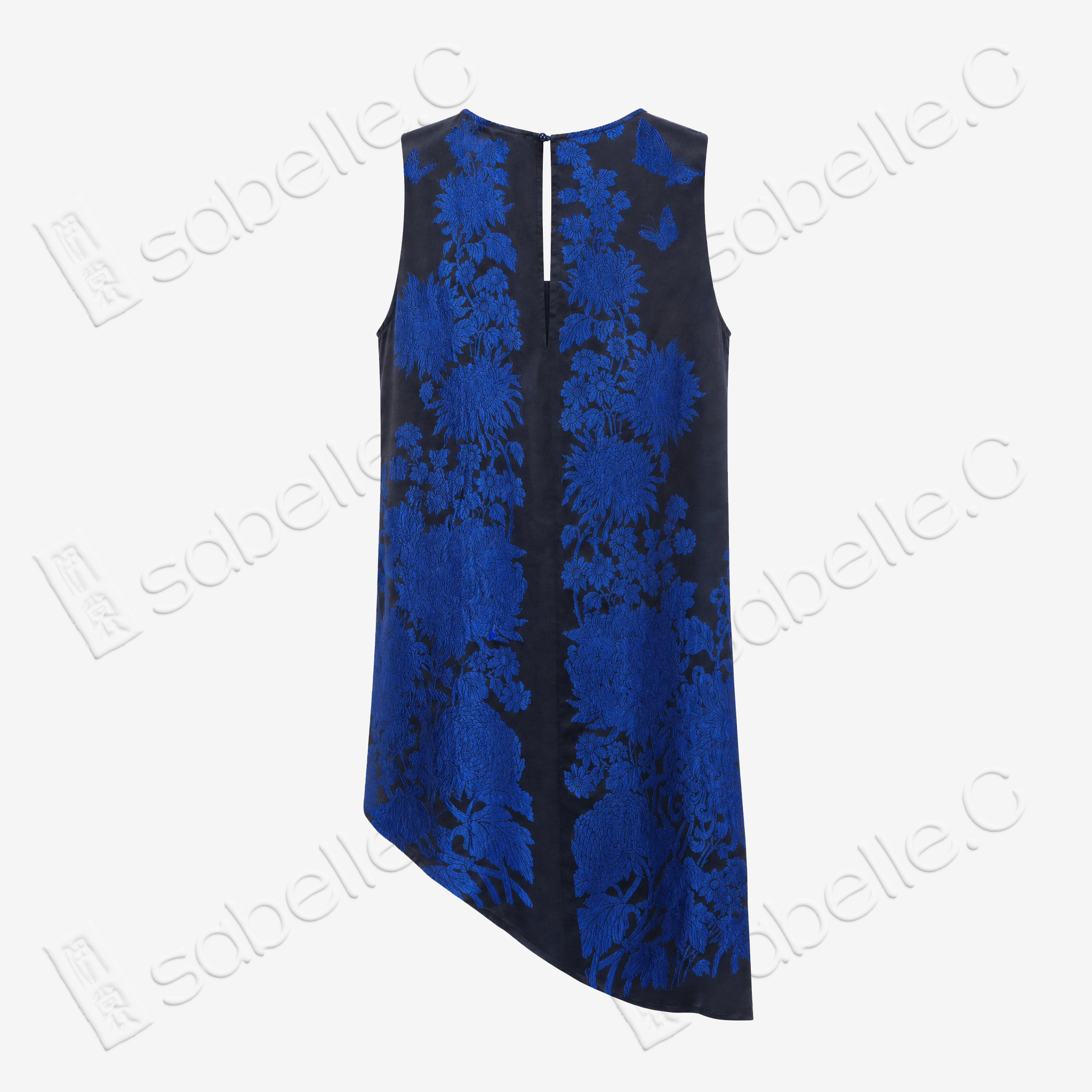 Peacock Butterfly Asymmetrical Silk Tunic - 古董真絲老緞背心上衣
