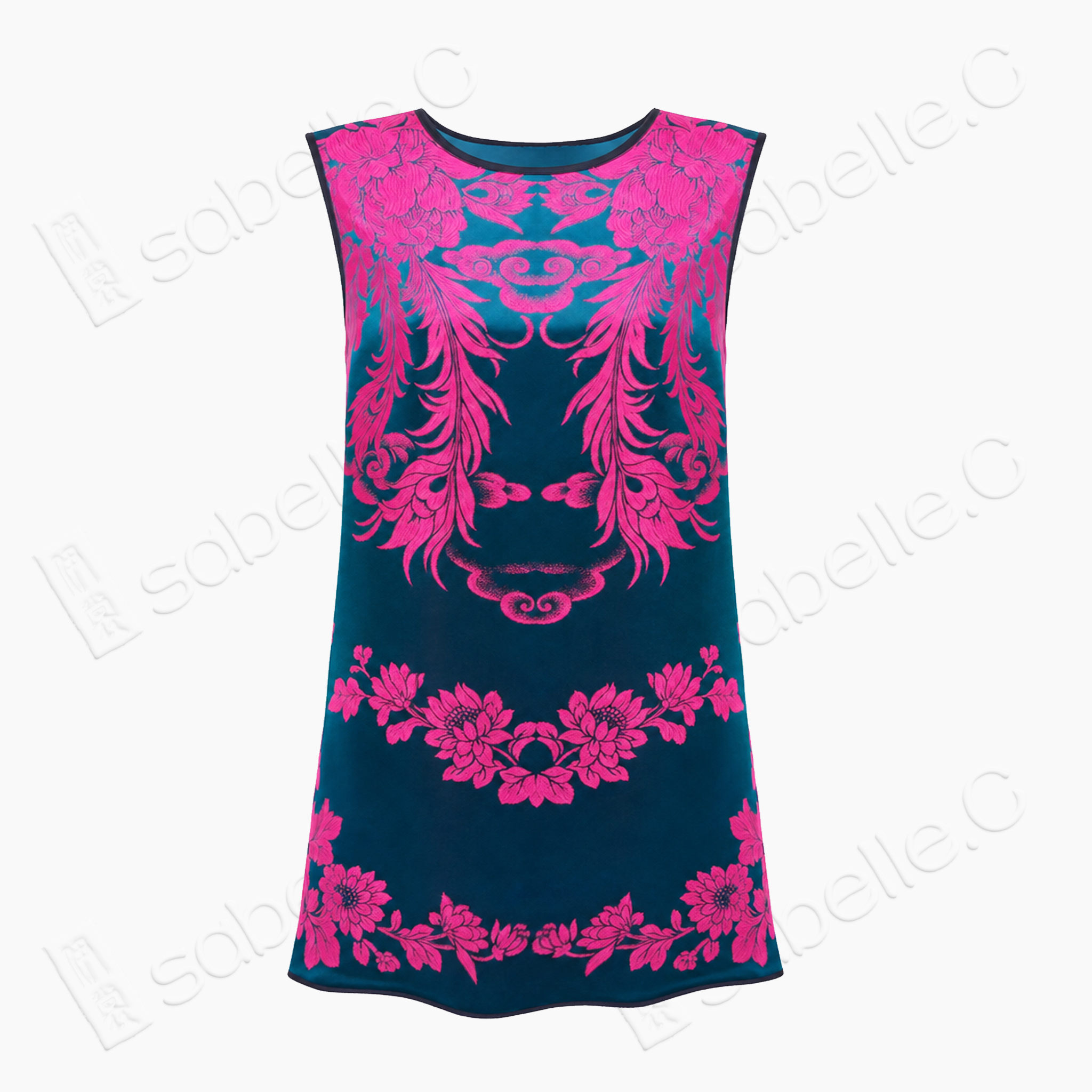 Phoenix Peony Vintage Silk Sleeveless Tunic - 古董真絲老緞無袖上衣