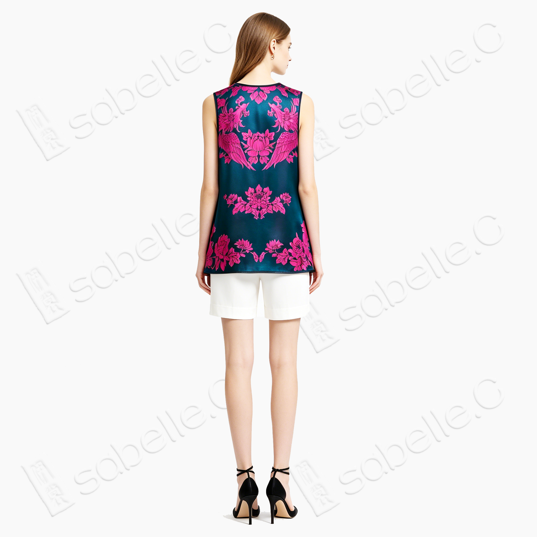 Phoenix Peony Vintage Silk Sleeveless Tunic - 古董真絲老緞無袖上衣