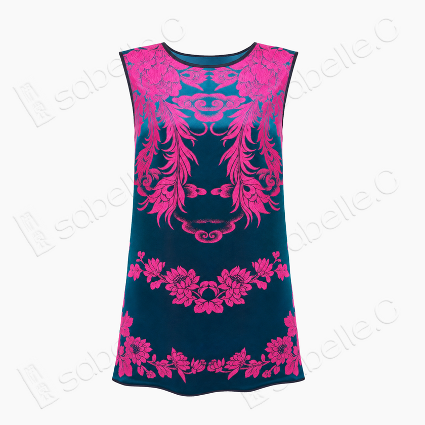 Phoenix Peony Vintage Silk Sleeveless Tunic - 古董真絲老緞無袖上衣