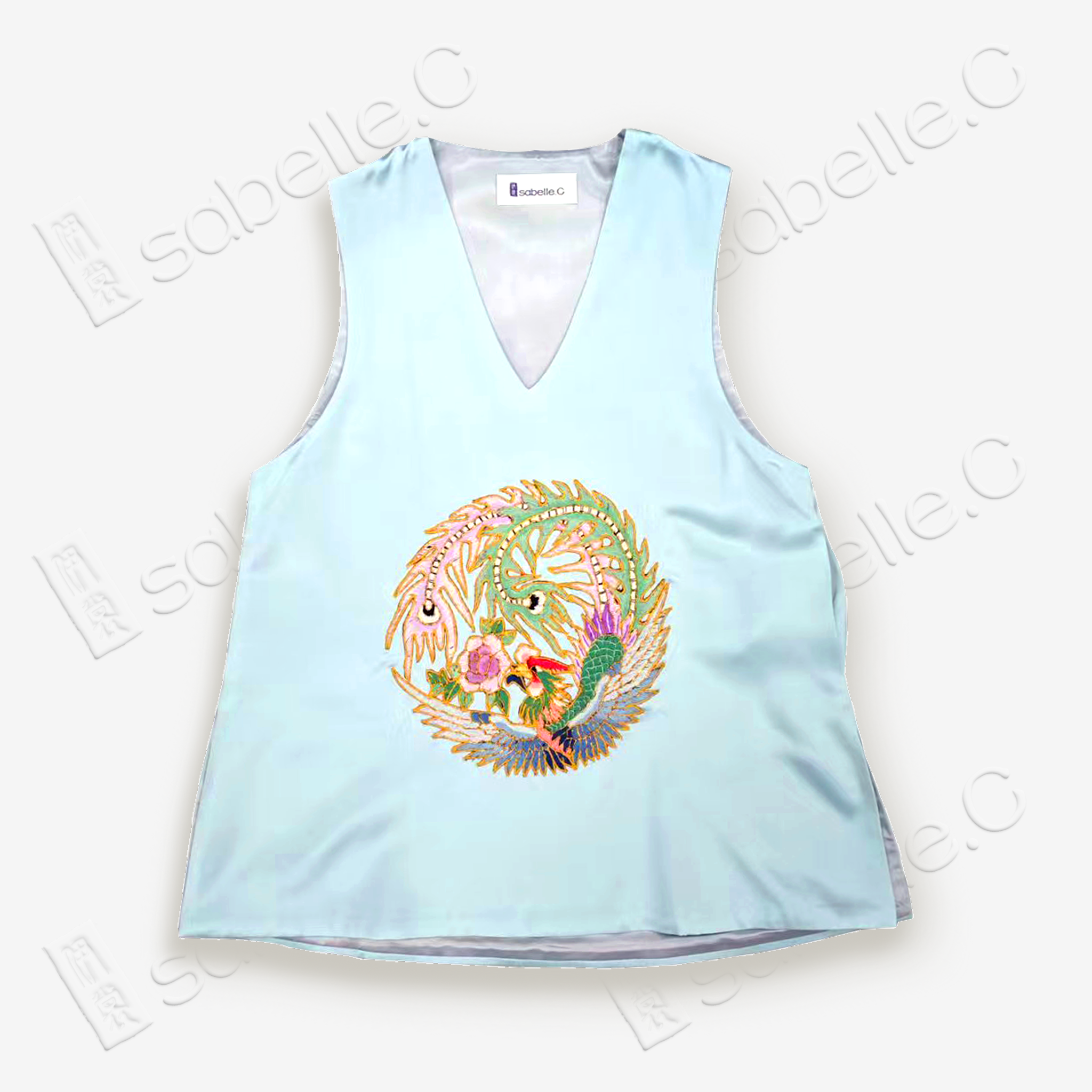 Vintage Embroidered Silk V-Neck Top