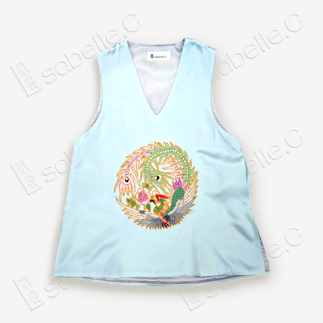 Vintage Embroidered Silk V-Neck Top