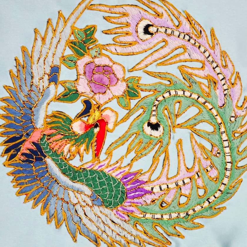 Vintage Embroidered Silk V-Neck Top