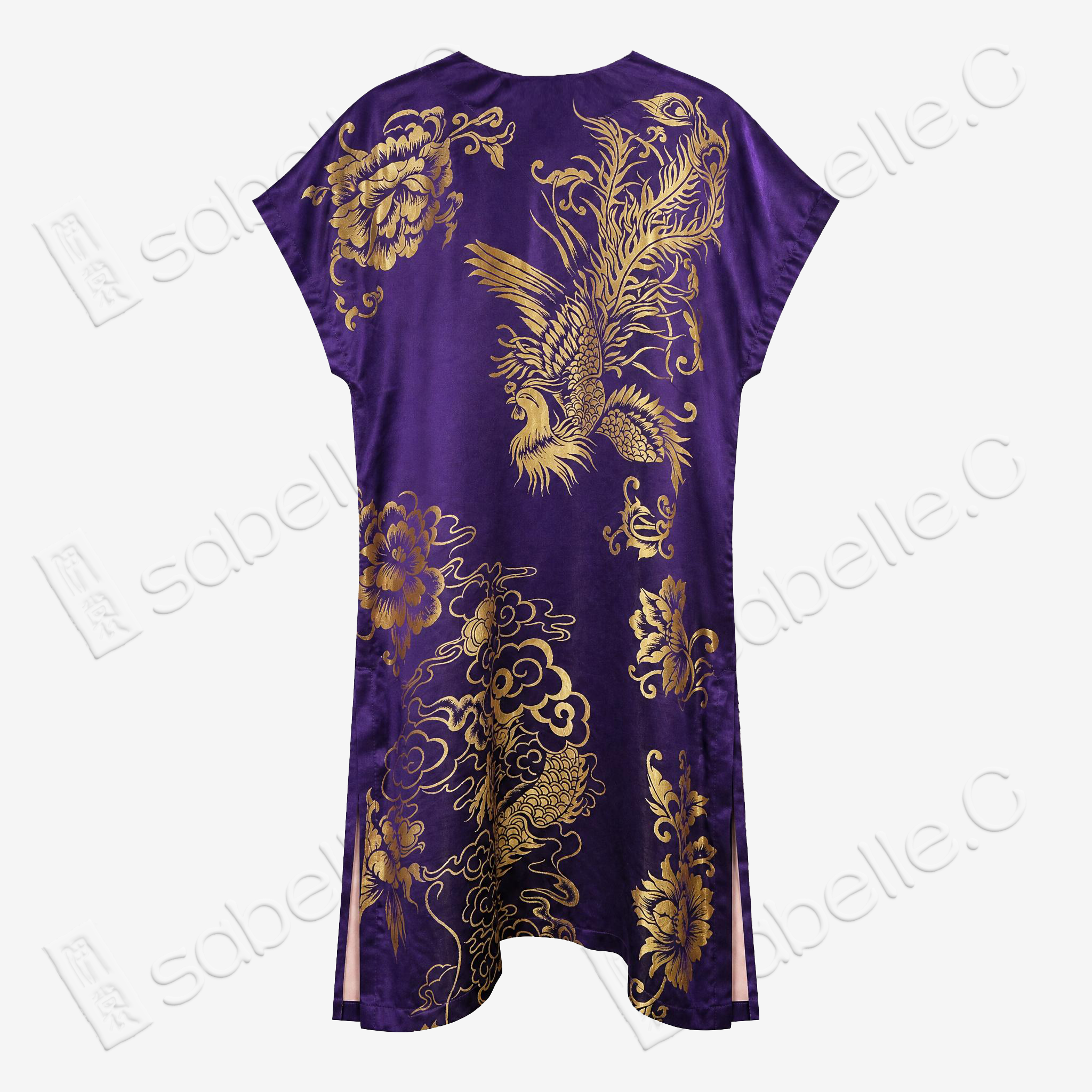 Violet Vintage Silk V-neck Tunic - 「絳紫金禧」龍鳳呈祥古董真絲中長款上衣