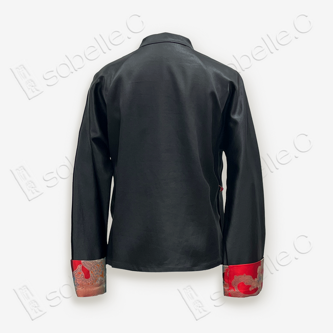 Gambiered Canton Silk Long-Sleeve Top