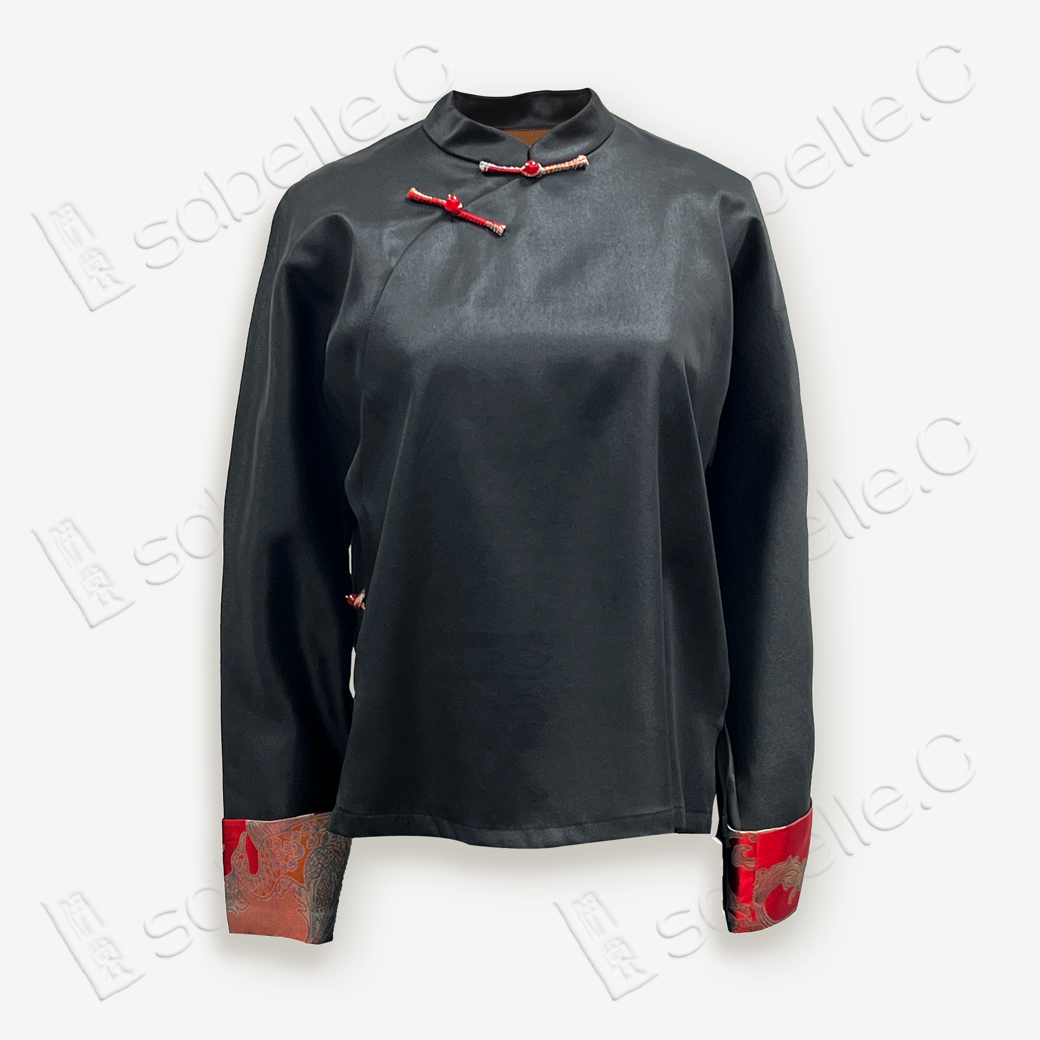 Gambiered Canton Silk Long-Sleeve Top
