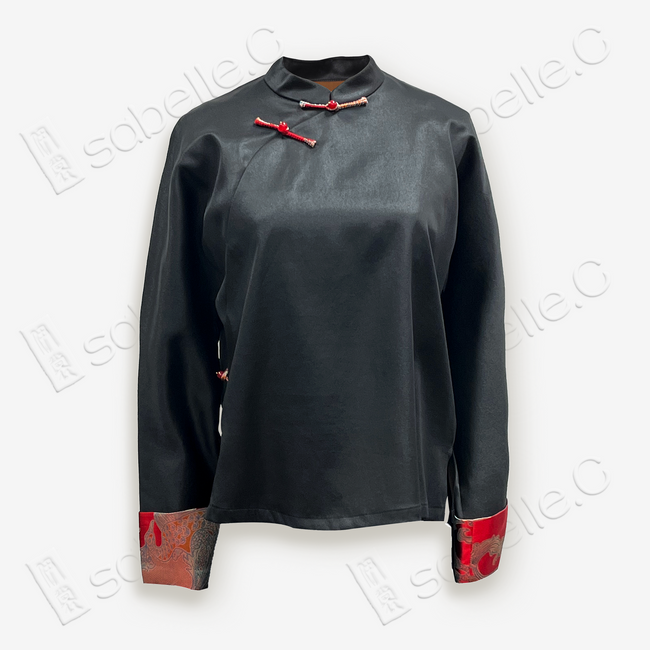 Gambiered Canton Silk Long-Sleeve Top